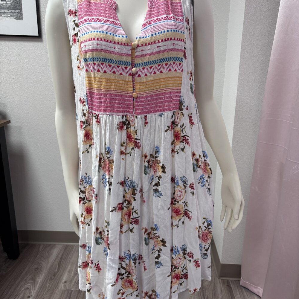 Umgee Boho Floral Babydoll Dress Sleeveless Mixed Print Size M